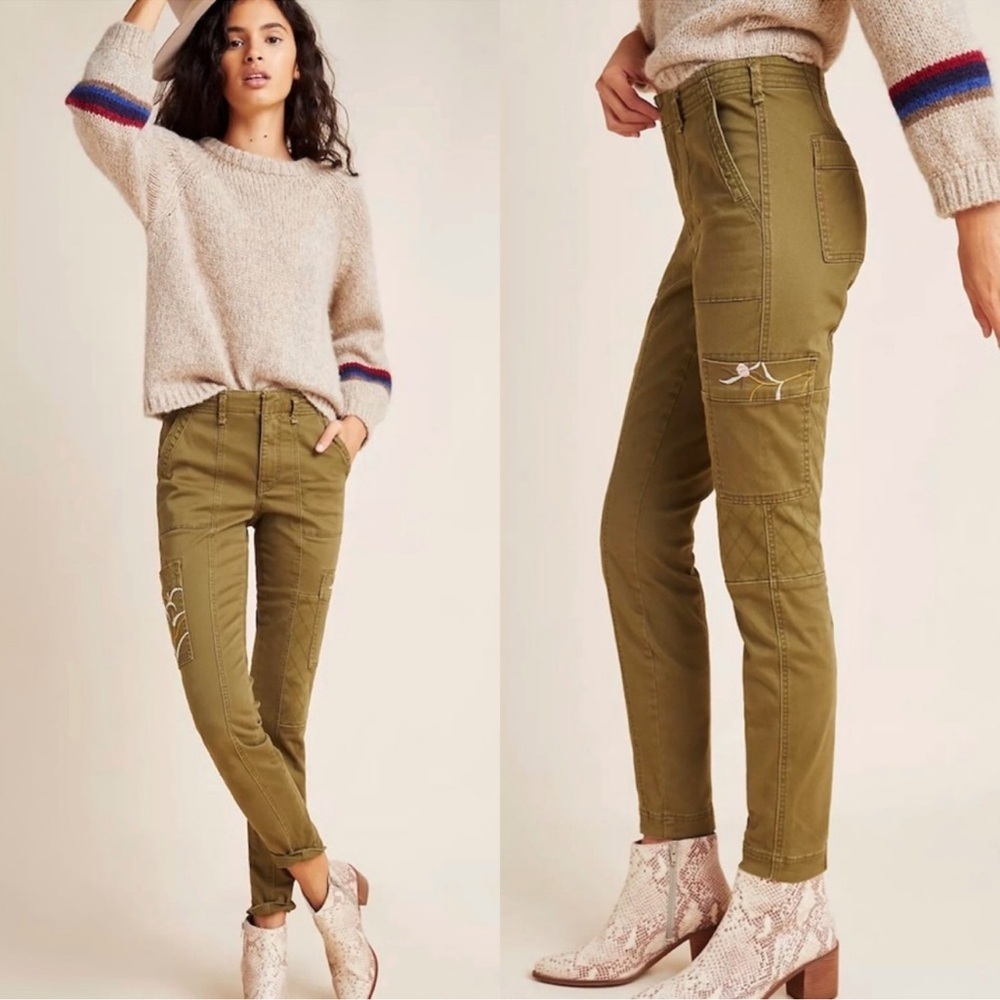 Anthropologie embroidered skinny cargo pants